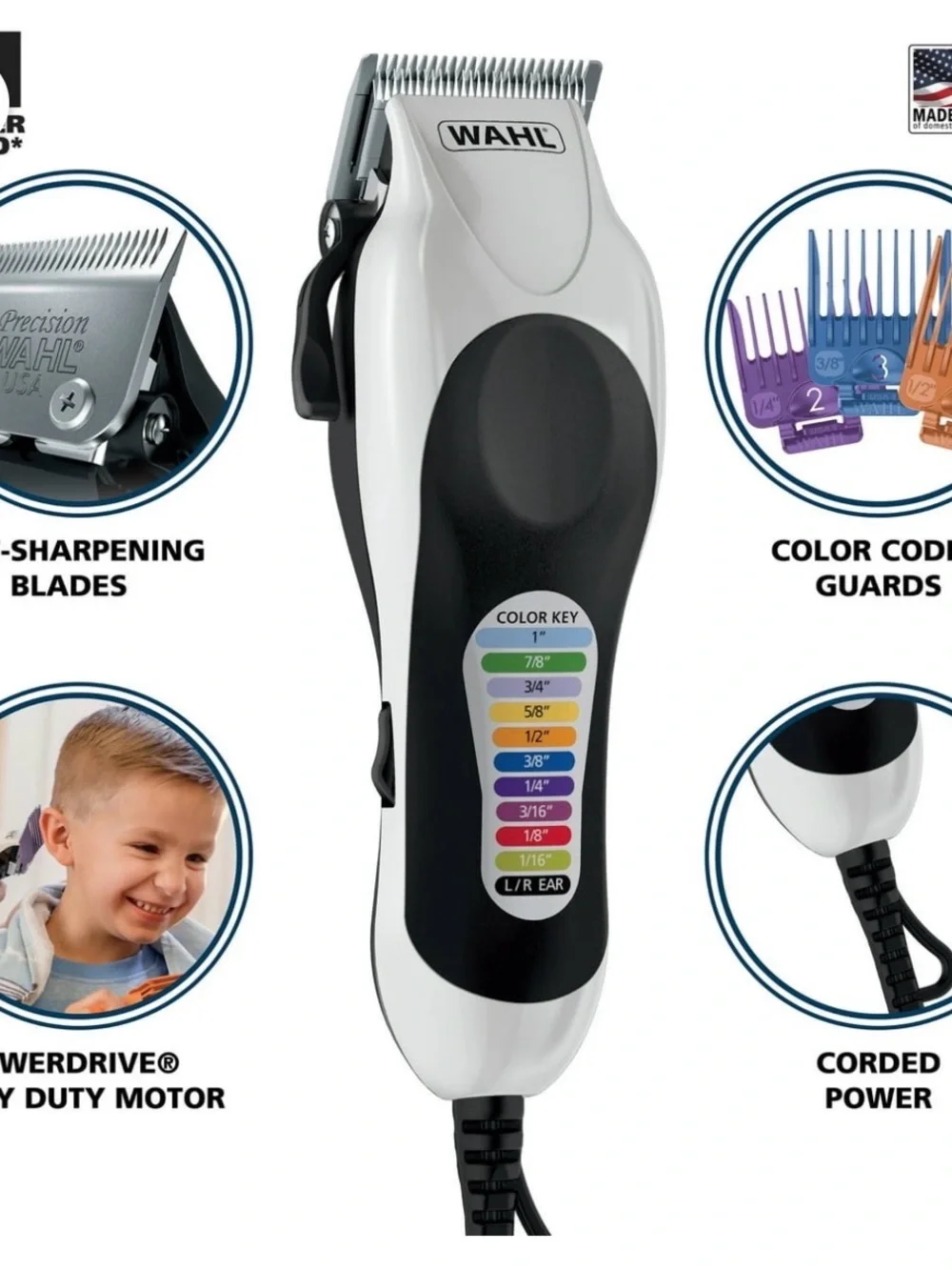 WAHL Color Pro+ Corded Hair Clipper Kit - White & Black NEW